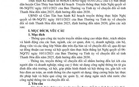 Kế hoạch Truyền thông thực hiện Nghị quyết số 06 - NQ/TU ngày 10/11/2021 của Ban thường vụ tỉnh ủy về chuyển đổi số tỉnh Thanh Hóa năm 2025, định hướng đến năm 2030