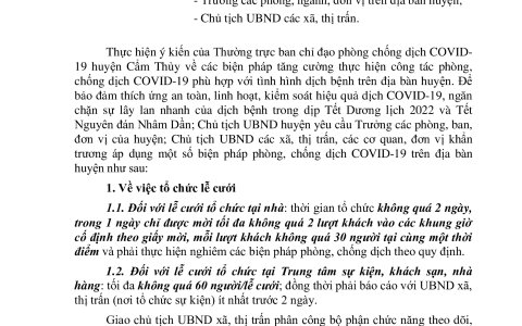 Công văn số 3288/UBND - VP ngày 17/12/2021 của UBND huyện Cẩm Thủy về việc tăng cường các biện pháp phòng, chống dịch Covid - 19 trên địa bàn huyện